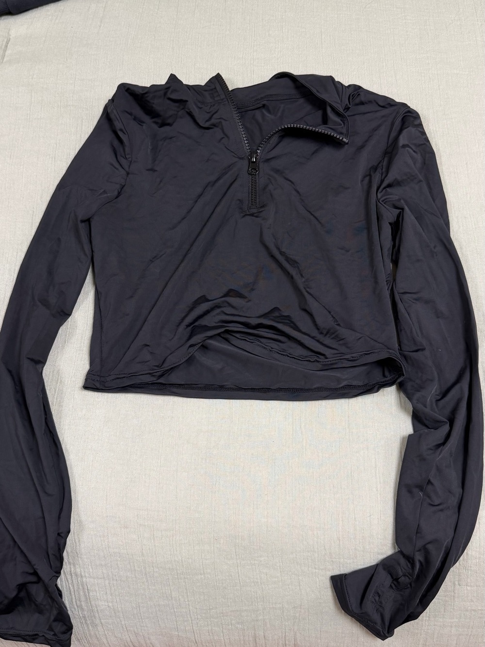 Womens Long Sleeve Half-Zip Crop Top - Black